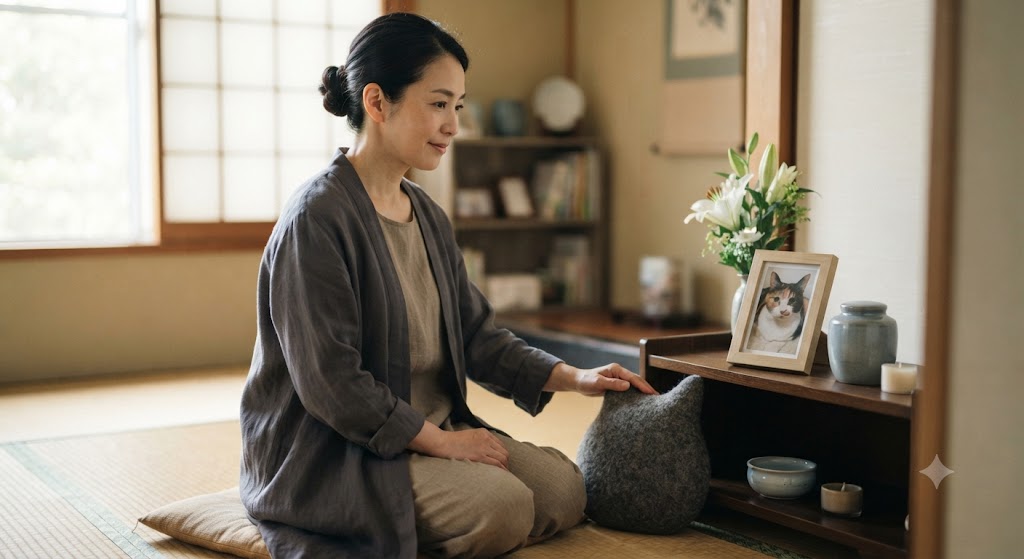 自宅の供養棚を整える様子を表すイメージ画像