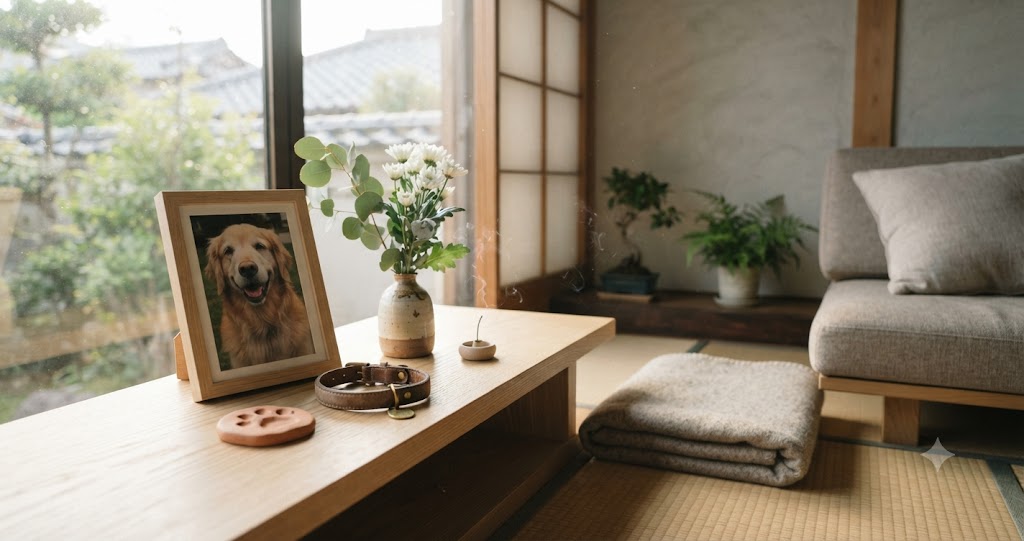 思い出の品と花で心を整える様子を表すイメージ画像