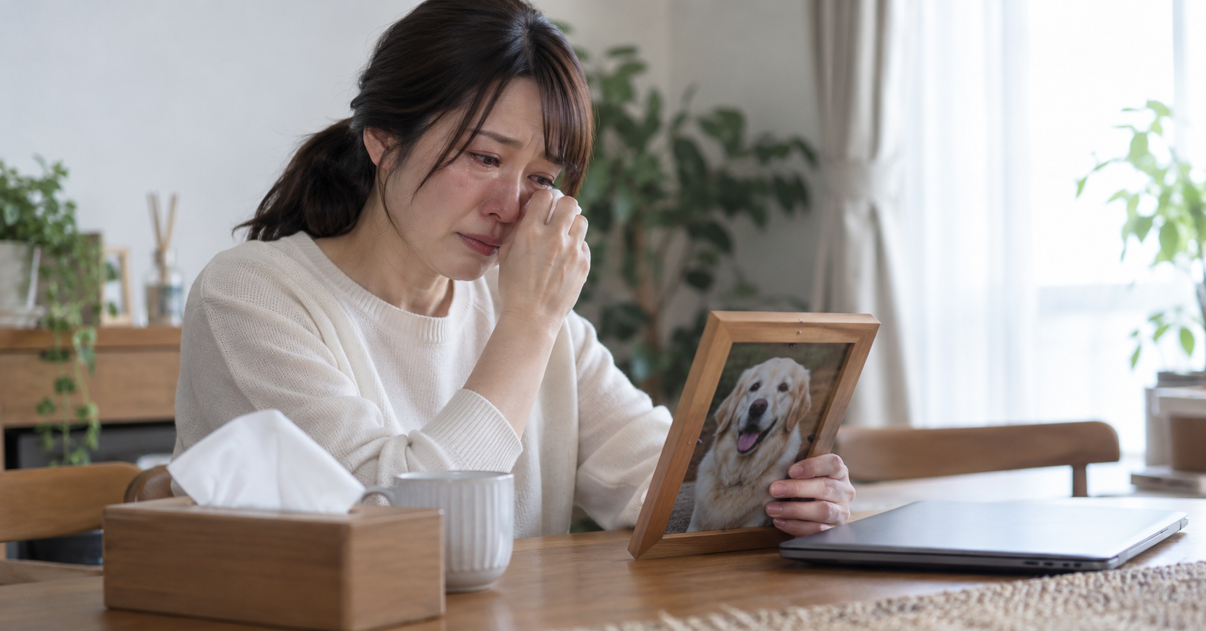 仕事中も涙が止まらないペットロスを表すイメージ画像