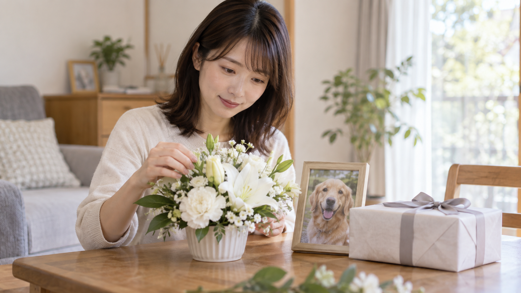 愛犬を亡くした人への贈り物を表すイメージ画像