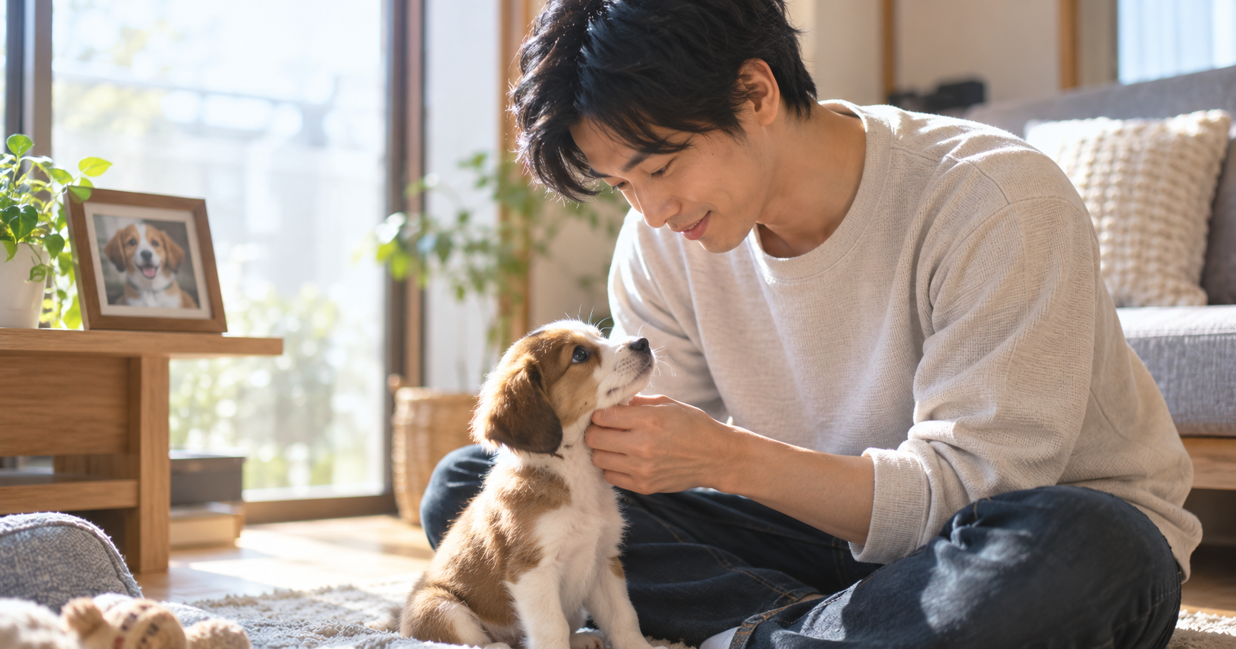 亡き愛犬との再会や生まれ変わりを表すイメージ画像